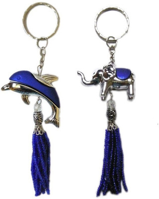 

MM Set of 2 Fashionable Blue Keychain 1 Dolphin and 1 Elephant Premium Charm Pendant Key Chain Key Chain