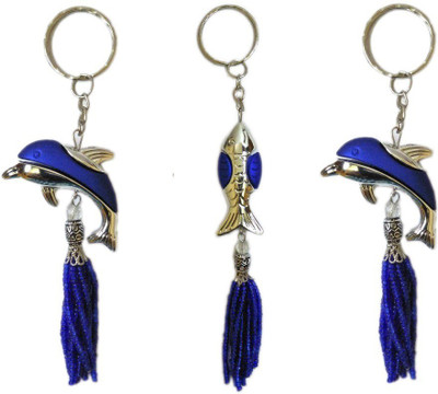 

MM Set of 3 Fashionable Blue Keychain 2 Dolphins and 1 Fish Premium Charm Pendant Key Chain Key Chain
