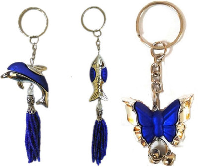 

MM Set of 3 Fashionable Blue Keychain 1 Dolphin 1 Fish and 1 Butterfly Premium Charm Pendant Key Chain Key Chain