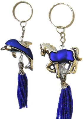 

MM Set of 2 Fashionable Blue Keychain 1 Dolphin and 1 Horse Premium Charm Pendant Key Chain Key Chain
