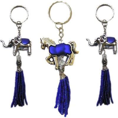 

MM Set of 3 Fashionable Blue Keychain 2 Elephants and 1 Horse Premium Charm Pendant Key Chain Key Chain