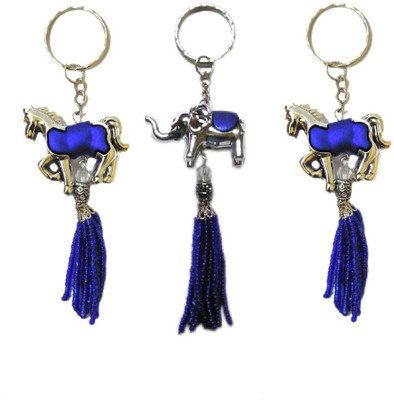 

MM Set of 3 Fashionable Blue Keychain 2 Horses and 1 Elephant Premium Charm Pendant Key Chain Key Chain