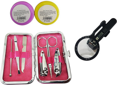 

kabello Manicure & Pedicure Grooming Kit For Women's With Nail Paint Remover Wipes & Magnifier Nail Clipper(100 g, Set of 9)