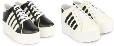 

BELLA TOES combo of 2 casual shoes Sneakers For Women(White, Black