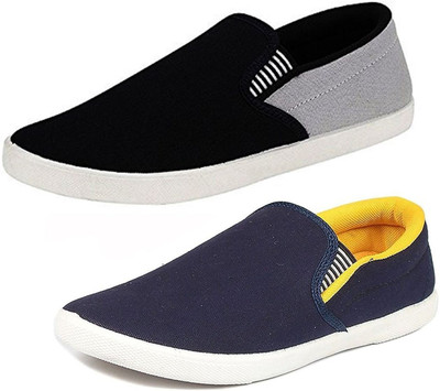 

Genial SLV-GREY/SLV-BLU-YLW Slip On Sneakers For Men(Multicolor