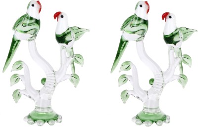 AFAST Afast Crystal Shining Clear Glass Natural Loving Birds Pair Relaxing On A Well-Favoured Tree JV1 (Set Of 2) Decorative Showpiece  -  13.4 cm(Glass, Clear, Green, White)