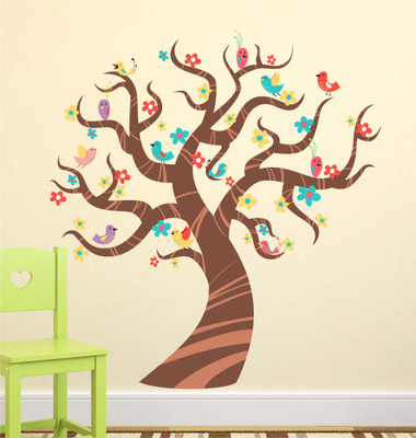HAPPYSTICKY 100 cm Colorfull Tree Removable Sticker(Pack of 1)