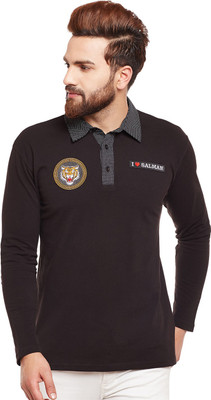 HYPERNATION Solid Men Polo Neck Black T-Shirt