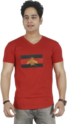 AWACK Embroidered Men V Neck Red T-Shirt