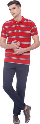 BASICS Striped Men Polo Neck Red, Grey T-Shirt