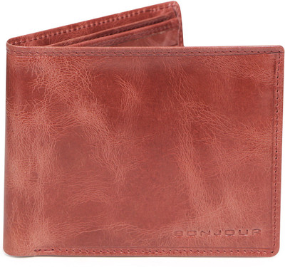 

Bonjour Men Pink Genuine Leather Wallet(6 Card Slots)