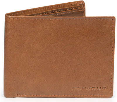 

Bonjour Men Brown Genuine Leather Wallet(6 Card Slots), Lt. tan