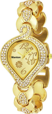 

Wanton K-1015 attractive gold metal strap crystal stydded case with flower on dial royal and rich watch for women Watch - For Girls