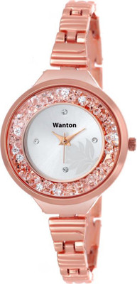 

Wanton k-1017 rose gold slim belt movable crystals silver attractive flower dial watch for women Watch - For Girls