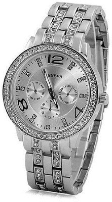 

Geneva AEDS0244 SILVER DIAMOND & RHINESTONE STUDDED BIG SIZE DIAL -32 MM DIAMETER VALENTINE'S GIFT COLLECTION PARTY WEAR LADIES & GIRLS Watch - For Women