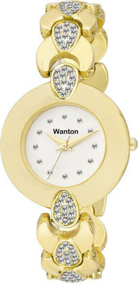 

Wanton K-1016 crystal studded on case and gold strap round beautiful watch for women Watch - For Girls