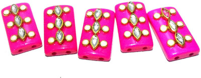 

GOELX Designer Flat Rectangle Beads with Mounted Kundans and Pearls For Jewelry Designing, Decorations and Craftworks - Pink