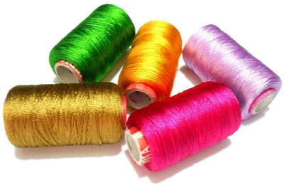 

GOELX Silk Thread Spools For Wrapping Shiny Bright 5 Colours - Green,Deep Gold,Rani Pink,Yellow and Light purple