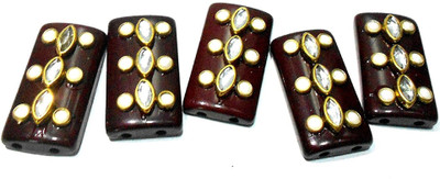 

GOELX Designer Flat Rectangle Beads with Mounted Kundans and Pearls For Jewelry Designing, Decorations and Craftworks - Brown