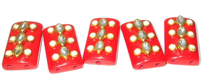 

GOELX Designer Flat Rectangle Beads with Mounted Kundans and Pearls For Jewelry Designing, Decorations and Craftworks - Red