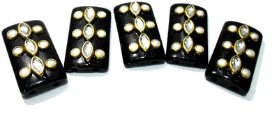 

GOELX Designer Flat Rectangle Beads with Mounted Kundans and Pearls For Jewelry Designing, Decorations and Craftworks - Black