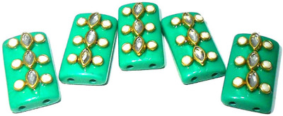 

GOELX Designer Flat Rectangle Beads with Mounted Kundans and Pearls For Jewelry Designing, Decorations and Craftworks - Cyan