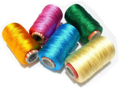 

GOELX Silk Thread Spools For Wrapping Shiny Bright 5 Colours - Yellow,Pink,Deep Green,Turquoise Blue and Cream