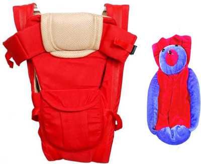 

Welo High Quality Baby Carry Bag with 4 in 1 Strong Strip Belt and 2 Beautiful Taddy Shape Bottle Cover Baby Carrier(Red, Front Carry facing in)