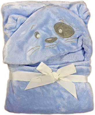 

Babysid Collections Embroidered, Animal  Hooded Baby Blanket(Polyester, Blue