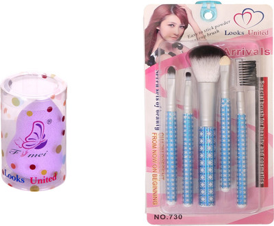 

Looks United 5 Cosmetic Makeup Brushes With Foundation Makeup Sponge(Pack of 6)