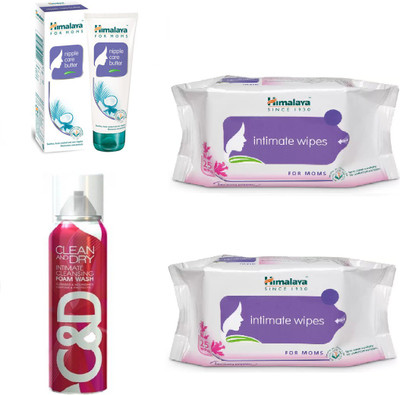 

Himalaya Nipple Care Butter, Clean And Dry Foam Wash, Intimate Wipes(Set of 4)