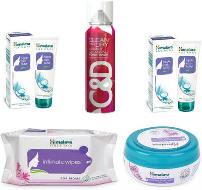 

Himalaya Nipple Care Butter, Clean And Dry Foam Wash, Intimate Wipes, Soothing Body Butter Rose(Set of 5)