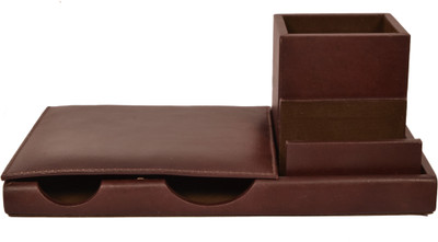 

ZINT 7 Compartments Genuine Leather Desk Organizer(Brown, Maroon)
