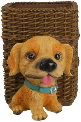 

JaipurCrafts 1 Compartments Fiber.Paper. Ceramic Unique "Puppy " Pen Stand(Yellow)
