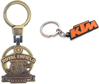 kd collections Royal Enfield Metal Keychain(Golden Color) & KTM Metal Keychain(Orange)|COMBO Key Chain
