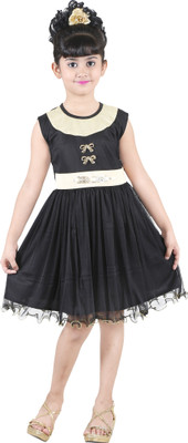 

FTC FASHIONS Girls Midi/Knee Length Party Dress(Black, Sleeveless, Beige;black