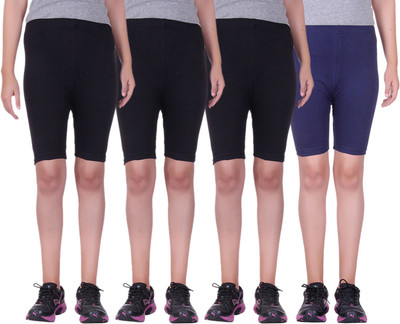 

Alisha Short For Girls Sports Solid Cotton Lycra Blend(Multicolor, Pack of 4, Black;navy