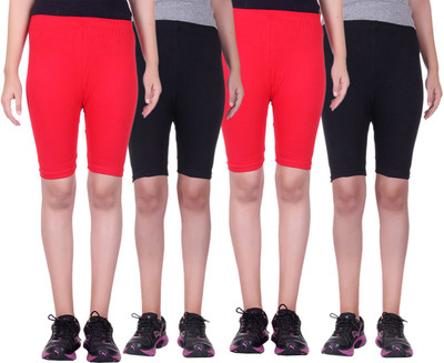 

Alisha Short For Girls Sports Solid Cotton Lycra Blend(Multicolor, Pack of 4, Black;red