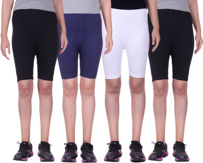 

Alisha Short For Girls Sports Solid Cotton Lycra Blend(Multicolor, Pack of 4, Black;navy;white