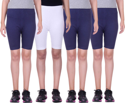 

Alisha Short For Girls Sports Solid Cotton Lycra Blend(Multicolor, Pack of 4, Navy;white