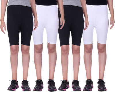 

Alisha Short For Girls Sports Solid Cotton Lycra Blend(Multicolor, Pack of 4, Black;white