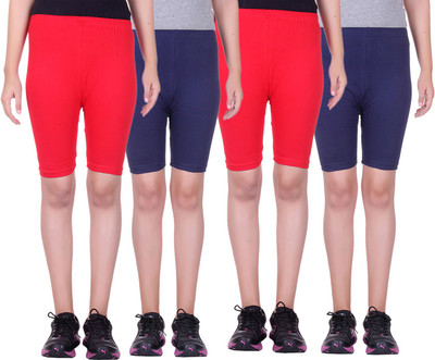 

Alisha Short For Girls Sports Solid Cotton Lycra Blend(Multicolor, Pack of 4, Navy;red
