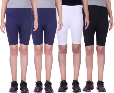 

Alisha Short For Girls Sports Solid Cotton Lycra Blend(Multicolor, Pack of 4, Black;navy;white