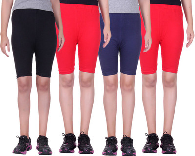 

Alisha Short For Girls Sports Solid Cotton Lycra Blend(Multicolor, Pack of 4, Black;navy;red