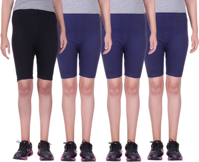 

Alisha Short For Girls Sports Solid Cotton Lycra Blend(Multicolor, Pack of 4, Black;navy