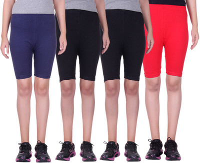 

Alisha Short For Girls Sports Solid Cotton Lycra Blend(Multicolor, Pack of 4, Black;navy;red