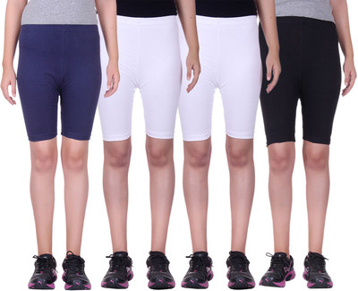

Alisha Short For Girls Sports Solid Cotton Lycra Blend(Multicolor, Pack of 4, Black;navy;white