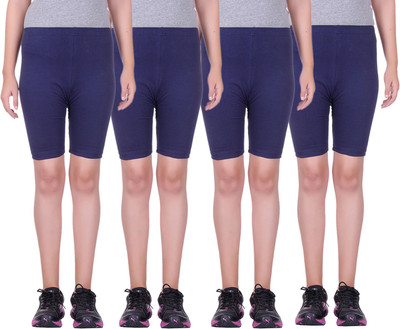 

Alisha Short For Girls Sports Solid Cotton Lycra Blend(Multicolor, Pack of 4, Navy