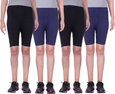 

Alisha Short For Girls Sports Solid Cotton Lycra Blend(Multicolor, Pack of 4, Black;navy