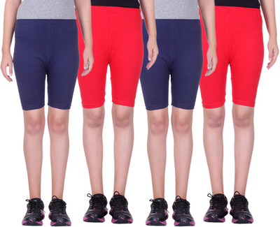 

Alisha Short For Girls Sports Solid Cotton Lycra Blend(Multicolor, Pack of 4, Navy;red